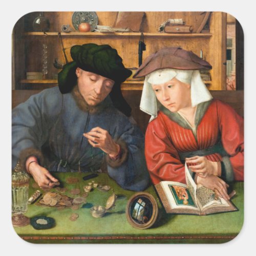 Quentin Matsys _ The Moneylender and His Wife Square Sticker