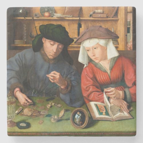 Quentin Matsys _ The Moneylender and His Wife Stone Coaster