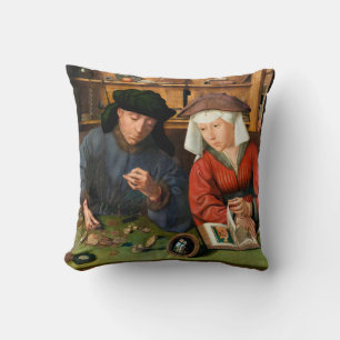 Quentin Matsys - The Moneylender and His Wife Throw Pillow