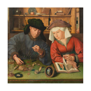 Quentin Matsys - The Moneylender and His Wife Wood Wall Art