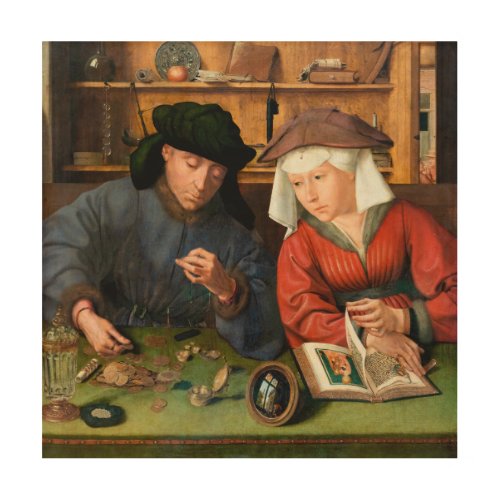 Quentin Matsys _ The Moneylender and His Wife Wood Wall Art