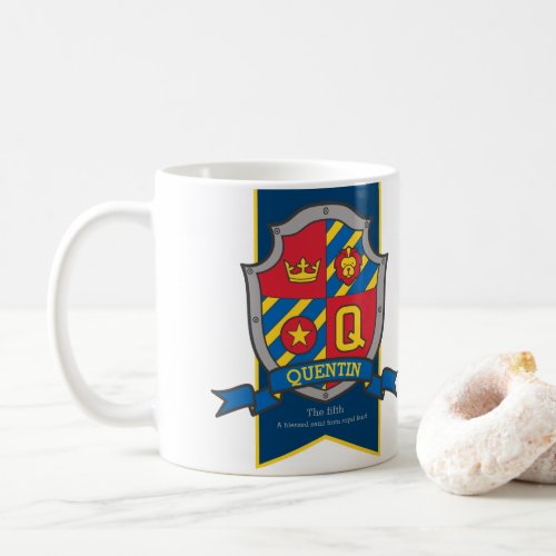 Quentin name meaning lion knight letter Q red blue Coffee Mug