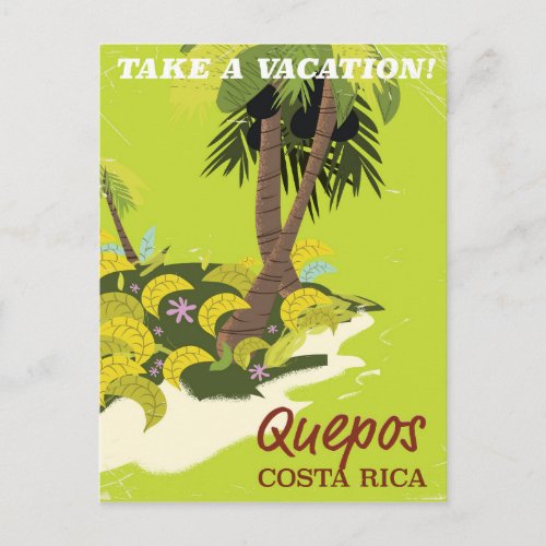 Quepos Costa rican vintage style travel poster Postcard