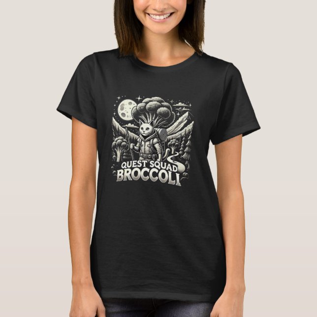 Quest Fantasy Squad Broccoli Funny Cat T-Shirt (Front)