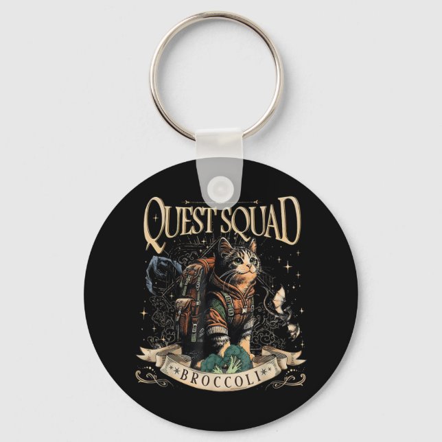 Quest Fantasy Squad Broccoli Kitten Funny Cat  Keychain (Front)