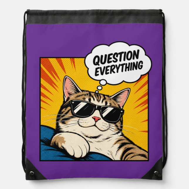 Question Everything - Conspiracy Cat Drawstring Bag (Front)