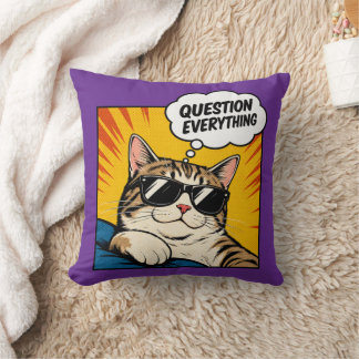 Question Everything - Conspiracy Cat Throw Pillow