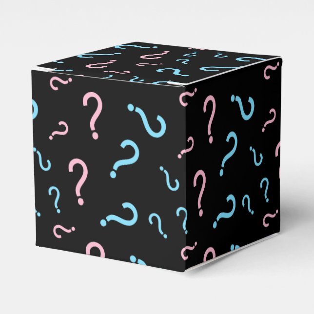 Question Mark Gender Reveal Black Favor Boxes (Front Side)