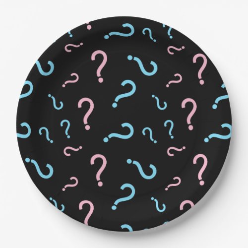 Question Mark Gender Reveal Party Black Paper Plates