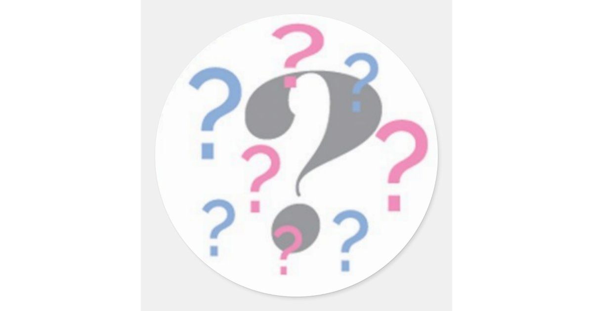 Question mark Gender Reveal Sticker Round | Zazzle