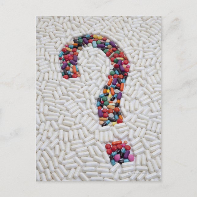 Question mark of pills on white pill background postcard (Front)