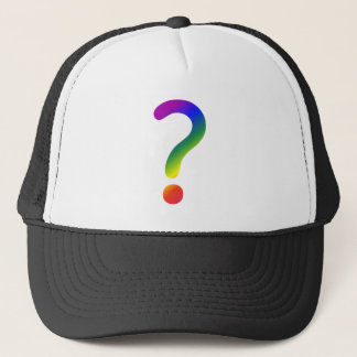 Question mark rainbow trucker hat