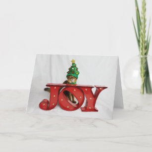 Questionable Joy Christmas Tree Cat Hat Holiday Card