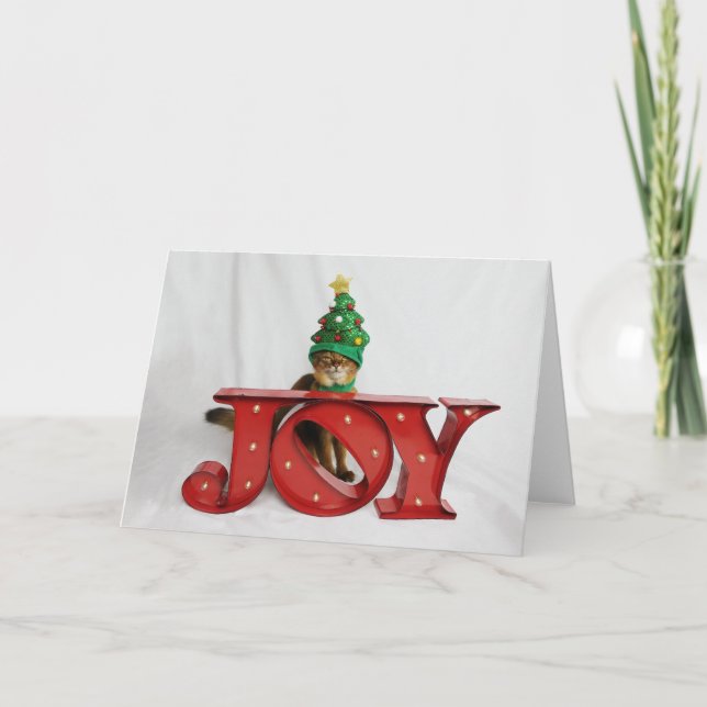 Questionable Joy Christmas Tree Cat Hat Holiday Card (Front)