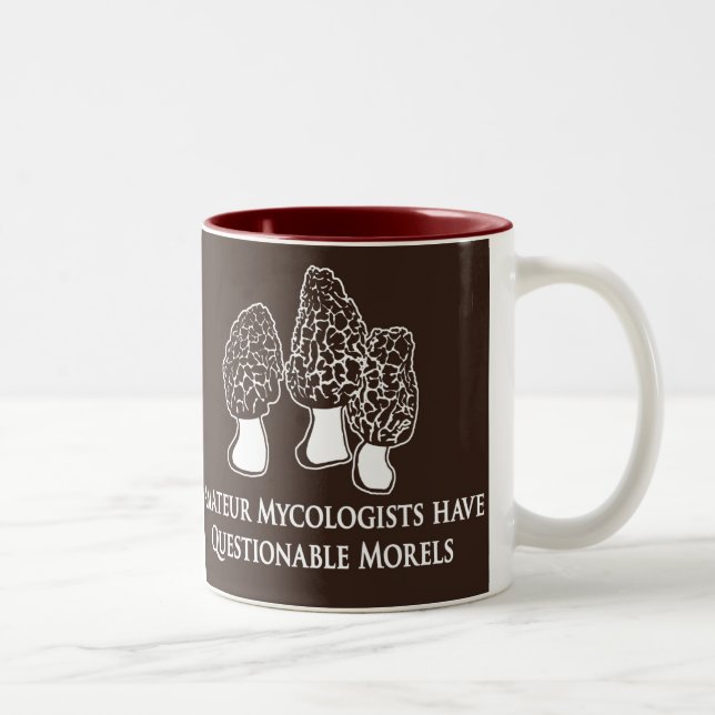 questionable morels pun design Two-Tone coffee mug (Right)
