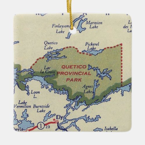 Quetico Provincial Park ON Vintage Map Ceramic Ornament