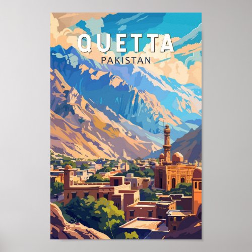 Quetta Pakistan Travel Art Vintage Poster