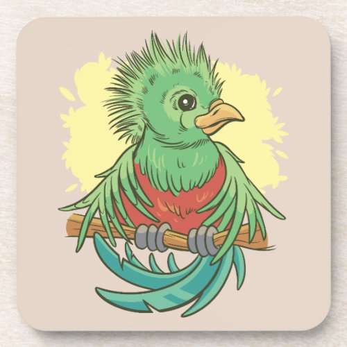 Quetzal bird animal cartoon design beverage coaster