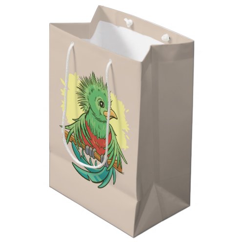 Quetzal bird animal cartoon design medium gift bag