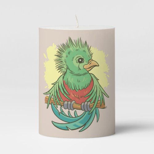 Quetzal bird animal cartoon design pillar candle