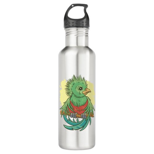 Quetzal bird animal cartoon design stainless steel water bottle