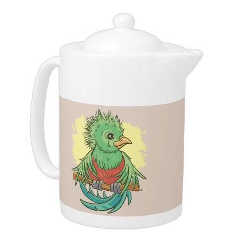 Quetzal bird animal cartoon design teapot