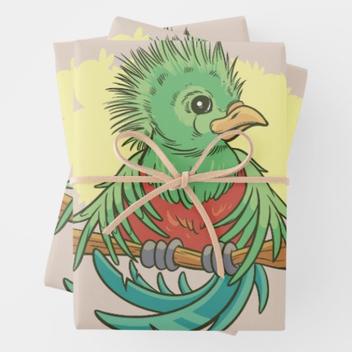 Quetzal bird animal cartoon design wrapping paper sheets