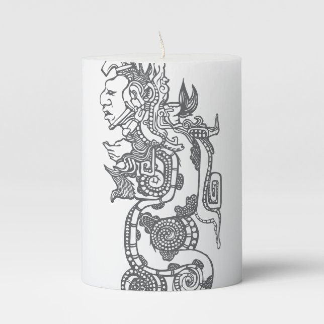 Quetzalcoatl Aztec Art Pillar Candle (Front)