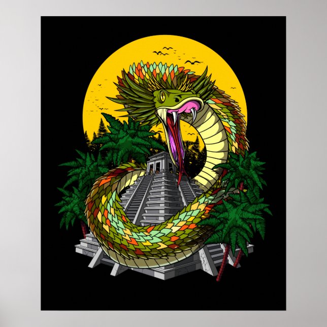 Quetzalcoatl Aztec God Mayan Pyramid Snake Poster (Front)