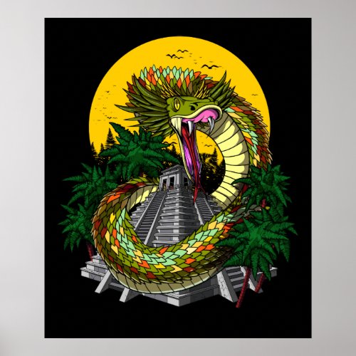 Quetzalcoatl Aztec God Mayan Pyramid Snake Poster