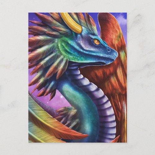 Quetzalcoatl Winged Rainbow Serpent Dragon  Postcard