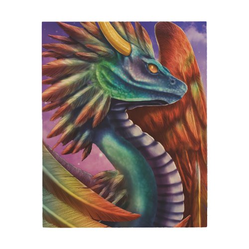 Quetzalcoatl Winged Rainbow Serpent Dragon  Wood Wall Art