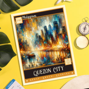 Quezon City, Philippines Vintage Painting Postcard