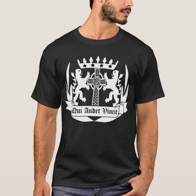 Qui audet vincit. who Dares Wins T-Shirt (Front)