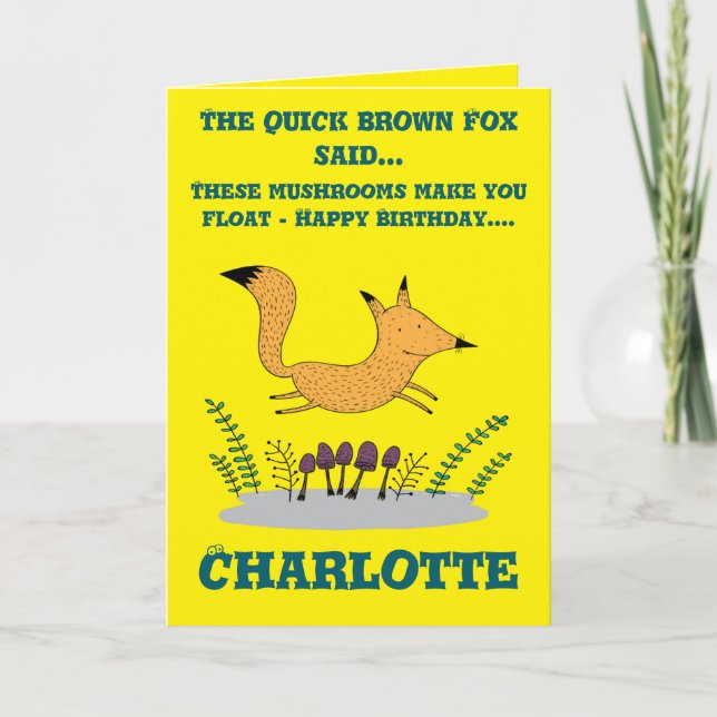 Quick Brown Fox floats Folding Birthday Card (Front)