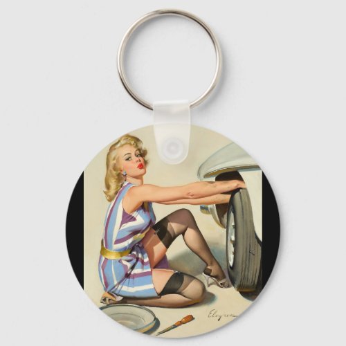 Quick Change Pin Up Art Keychain