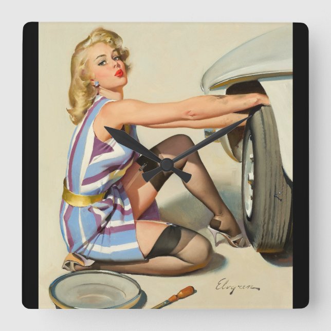 Quick Change Pin Up Art Square Wall Clock (Front)