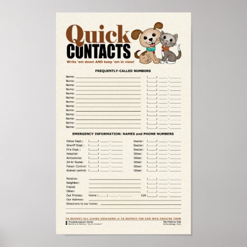 Quick Contacts Emergency  Frequent numbers Poster