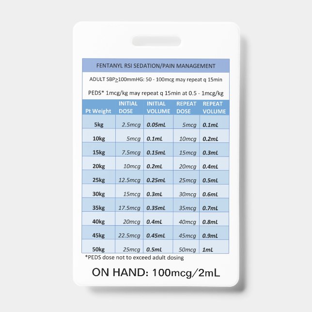 QUICK DOSING RE: FENTANYL FOR RSI SEDATION & PAIN  BADGE (Front)