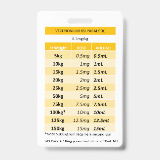 Quick Dosing RE: Vecuronium & Rocuronium Paralysis Badge