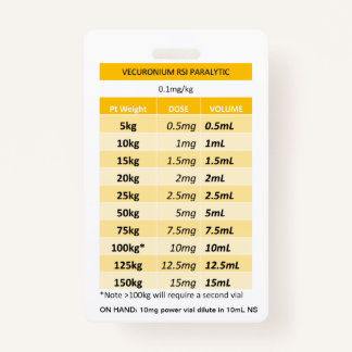 Quick Dosing RE: Vecuronium & Rocuronium Paralysis Badge