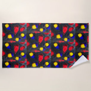 quick drying Zany colourful on black acorn design Beach Towel