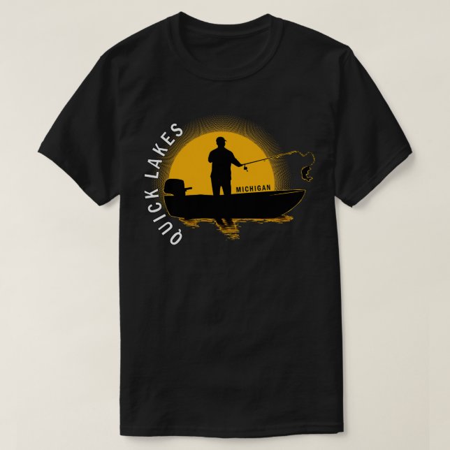 Quick Lakes Fishing Michigan Sunrise T-Shirt (Design Front)