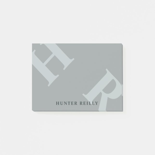 Quick Silver Gray Tilted Initials & Name Post-it Notes (Front)
