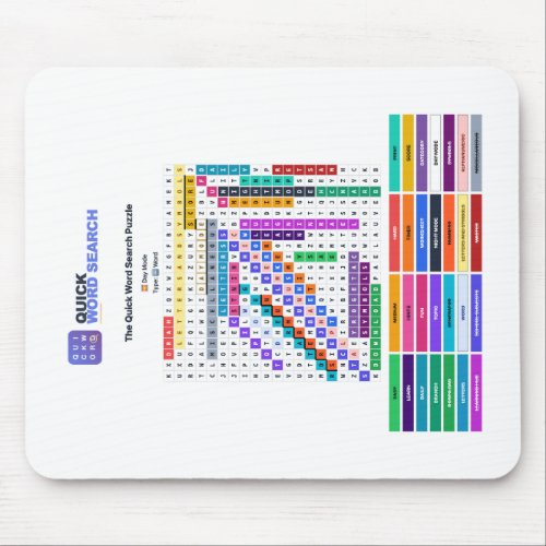 Quick Word Search Puzzle Mouse Pad Day Mode