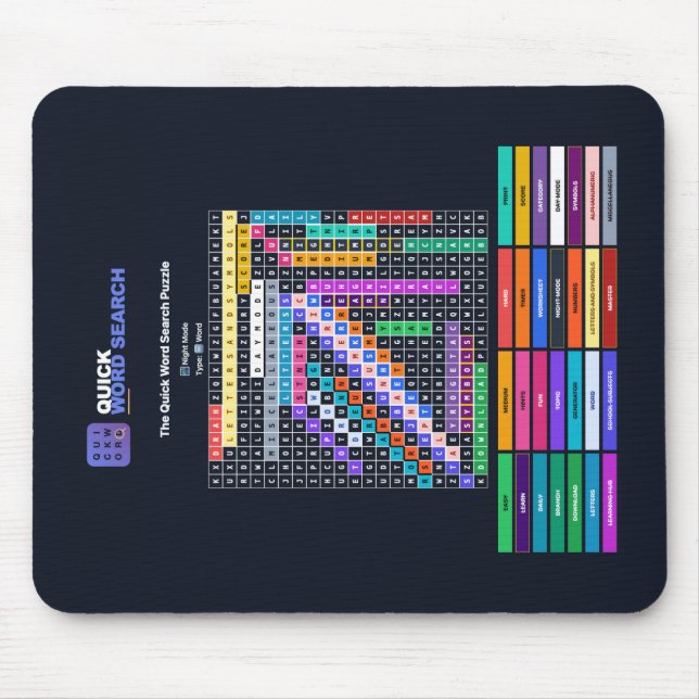 Quick Word Search Puzzle Mouse Pad Night Mode (Front)