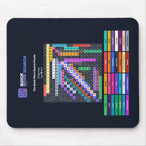 Quick Word Search Puzzle Mouse Pad Night Mode