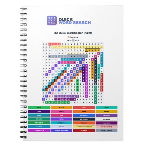 Quick Word Search Spiral Notebook Day Mode