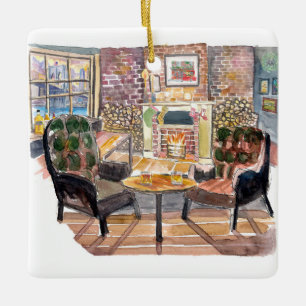 Quiet and cozy Christmas Eve in New York Pub Ceramic Ornament