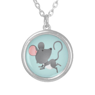 Quiet as a Mouse Cute Animal Cartoon Silver Plated Necklace